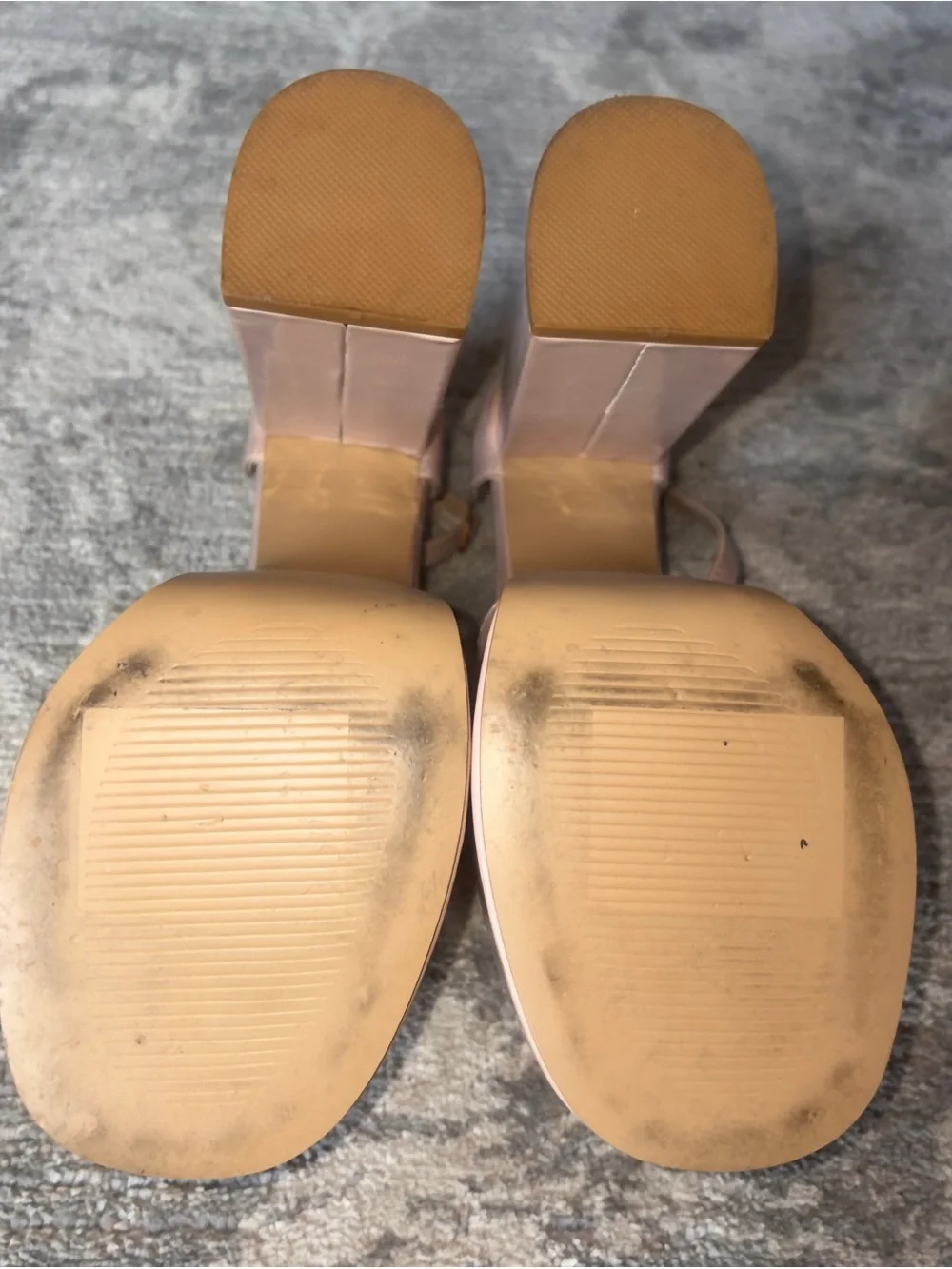 Chunky Forever Padded Platform Ballet Mary Jane Block Heels in Baby Pink & Beige